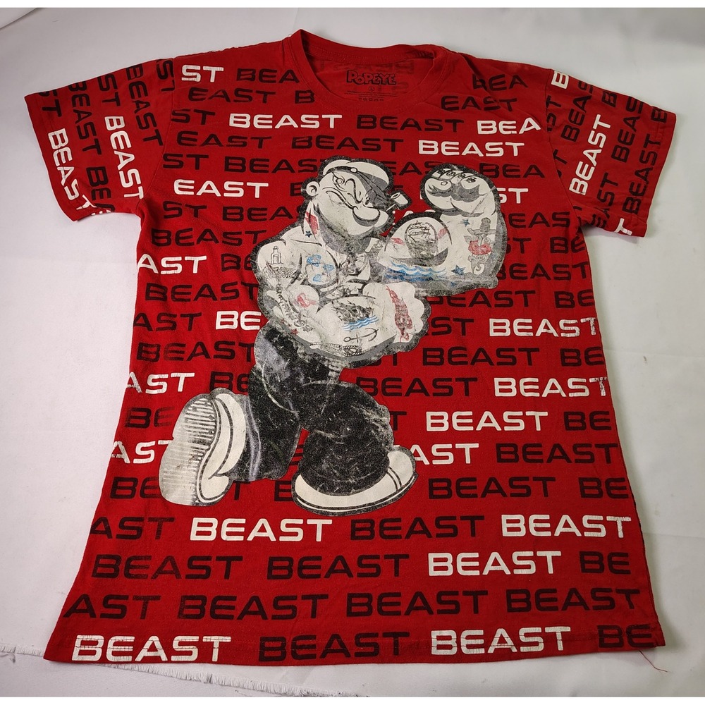 Popeye the Sailor Man Beast Mode Red Graphic T Shirt Mens Workout Gym Large L